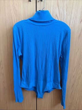 J. Crew Bright Blue Ribbed Turtleneck Bodysuit